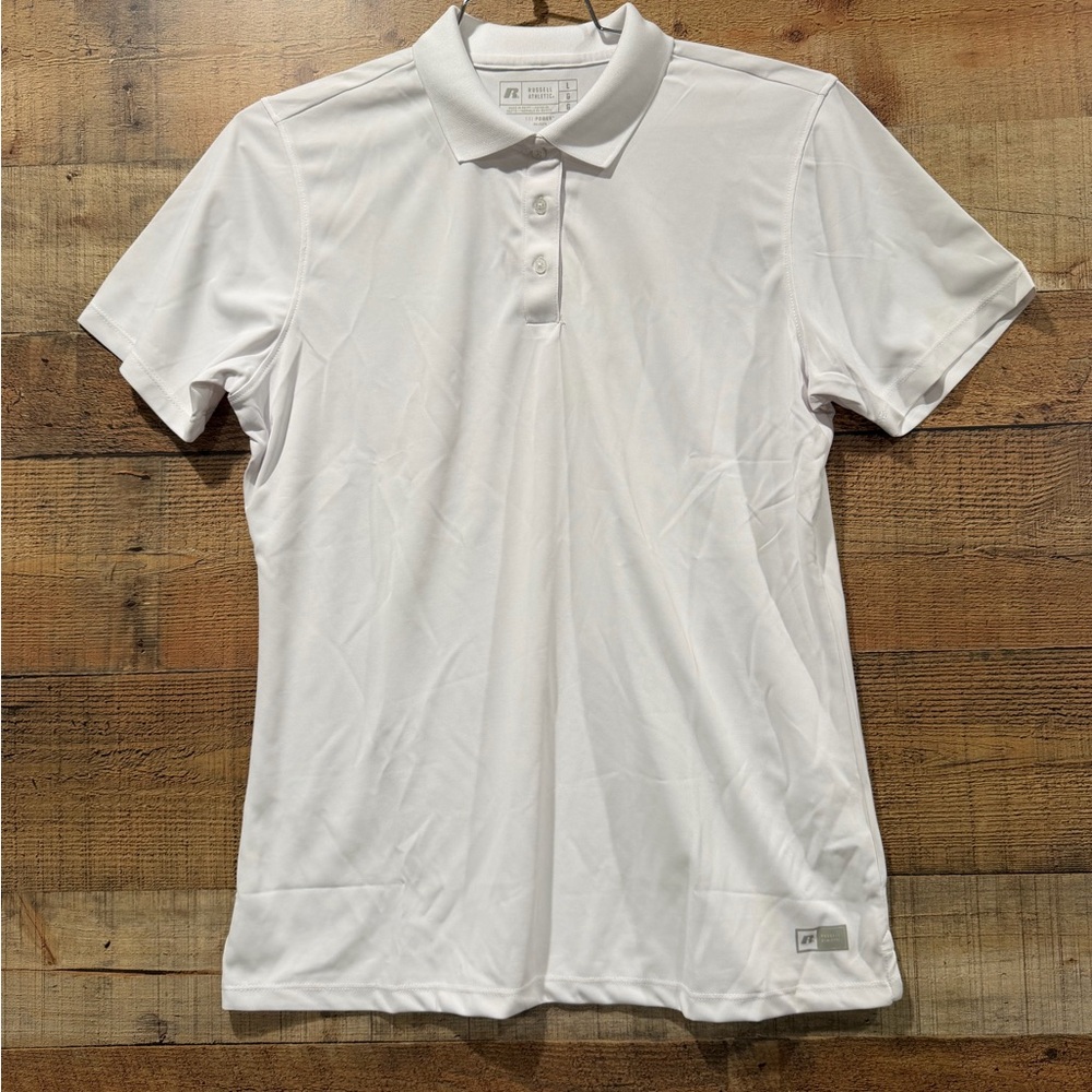 Russell Athletic Women’s White Button Down Polo Shirt Size Large